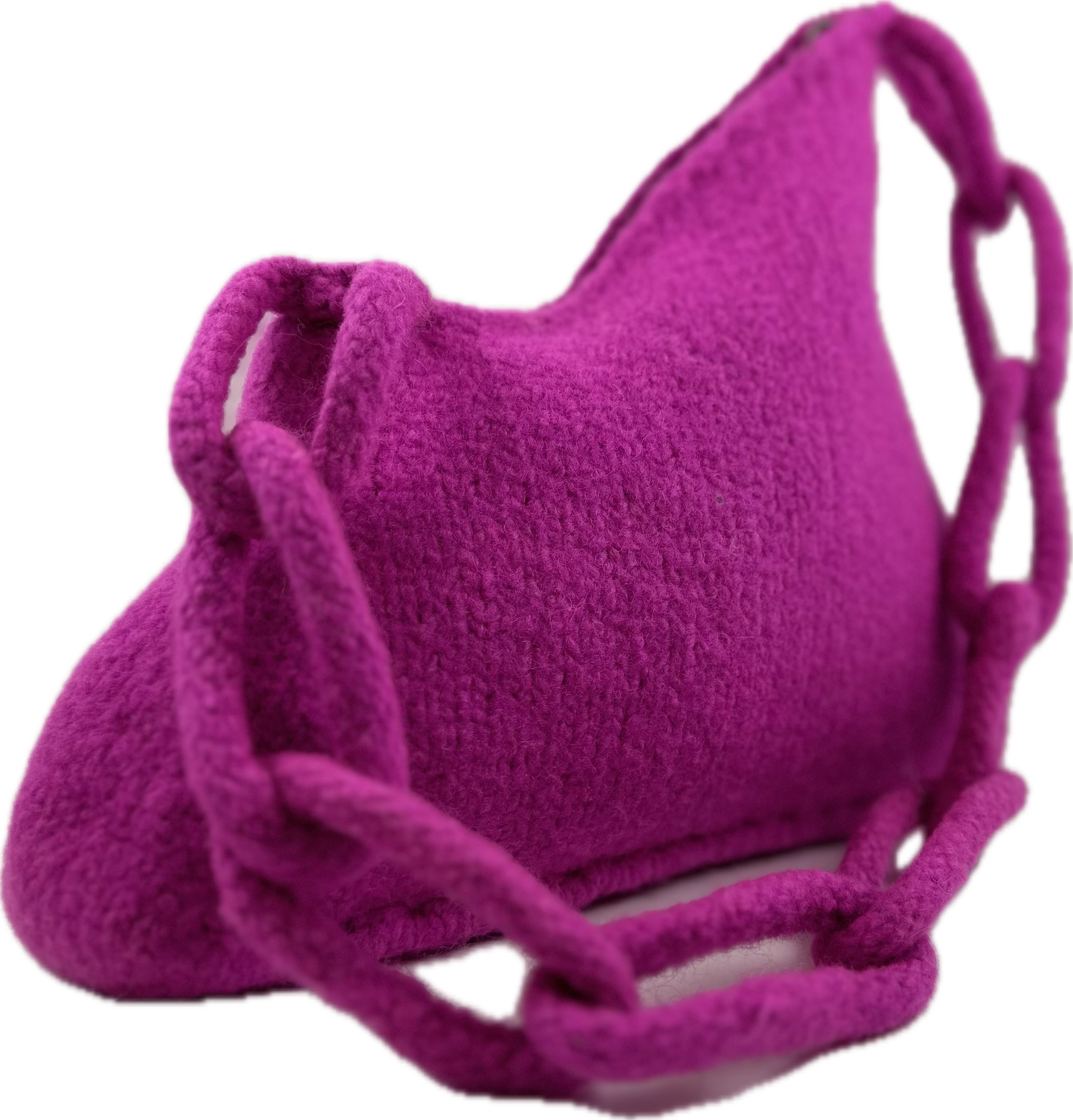 Magenta purse with chunky knitted chain handle